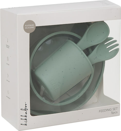 Kikka Boo Feeding Set Platinum made of Silicone Green 5pcs for 6+ months