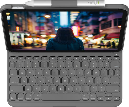Logitech Bluetooth Slim Folio Флип капак с Клавиатура в Немски Сив (iPad 2022 10.9'' - iPad 2022 10.9 инча) 920-011423