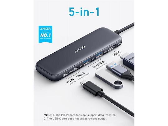 Anker 332 5-in-1 USB-C Docking Station with HDMI 4K PD Gray