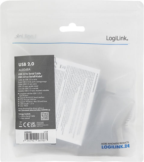LogiLink Cable USB-A to RS232 9-pin male 1.5m (AU0048A) 1pcs
