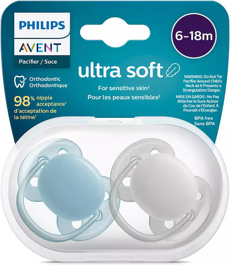 Philips Ultra Soft Pacifiers Silicone Blue-Grey for 6-18 months 2pcs