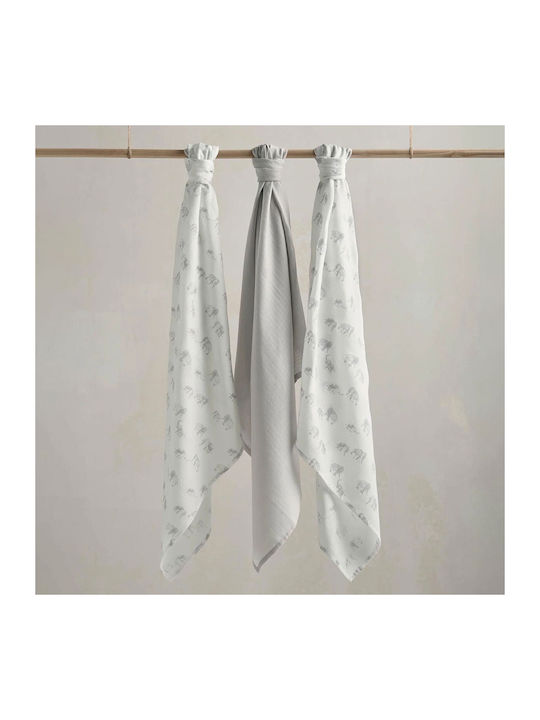 Mamas & Papas Muslin Swaddle Wraps Gray 90x90cm. 3pcs