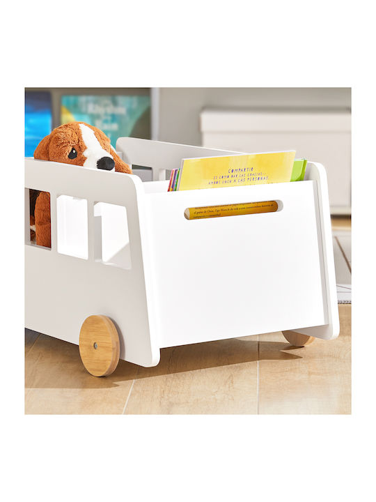 Kids Wooden Bookcase White 69x33.5x41cm