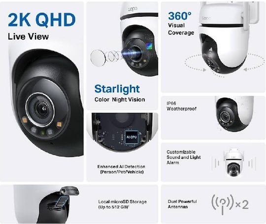 TP-LINK Tapo C520WS v2 IP Κάμερα Παρακολούθησης Wi-Fi Full HD+ 4MP Αδιάβροχη με Αμφίδρομη Επικοινωνία και Φακό 3.18mm