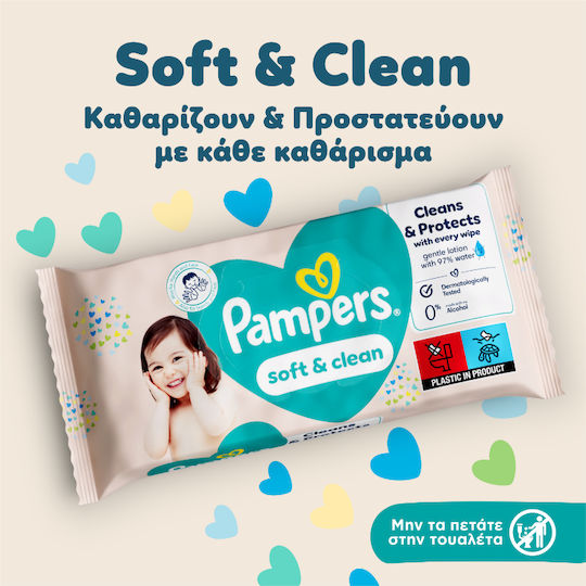 Pampers Soft & Clean Baby Wipes Alcohol-Free & Parabens Free 3x60pcs