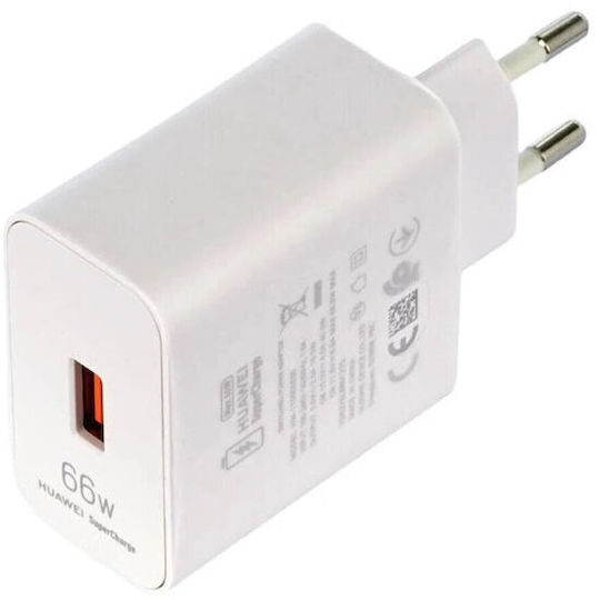 Huawei Φορτιστής με Θύρα USB-A και Καλώδιο USB-C 66W SuperCharge Λευκός (HW-110600E02)