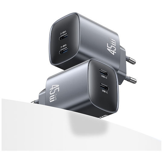 Usams Ladegerät ohne Kabel GaN mit 2 USB-C Anschlüsse 45W Stromlieferung Tarnish (CC305)