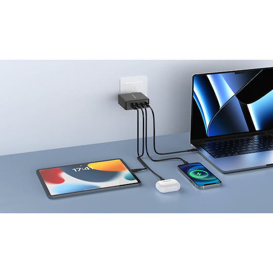 Riversong Φορτιστής Χωρίς Καλώδιο με Θύρα USB-A και 3 Θύρες USB-C Μαύρος (PowerKub G100)