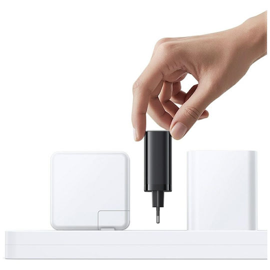 Usams Ladegerät mit integriertem Kabel GaN mit USB-A Anschluss und USB-C Anschluss USB-C 30W Stromlieferung Schwarzs (CC296)