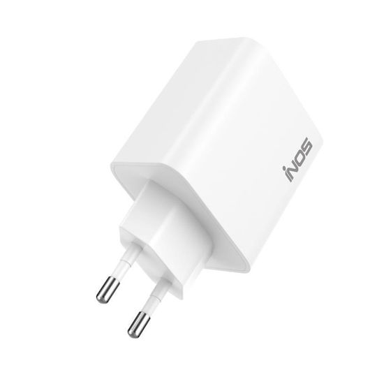 iNOS Charger Without Cable GaN with USB-A Port and 2 USB-C Ports 65W Power Delivery / Quick Charge 3.0 Whites (A112)