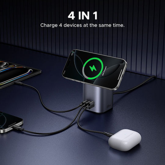 Ugreen Βάση Φόρτισης GaN με Θύρα USB-A και 2 Θύρες USB-C 65W 15W Qi2 Wireless Stand (Nexode)