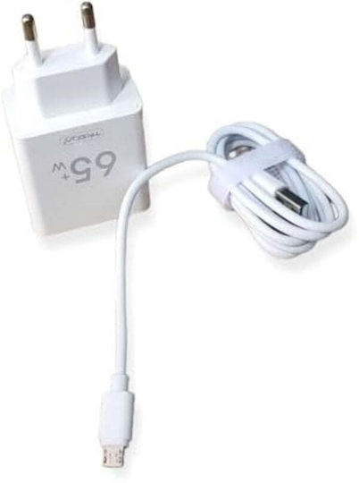 Treqa Ladegerät mit USB-C Anschluss und Kabel USB-C - USB-C 65W Stromlieferung Weißs (CS-228)