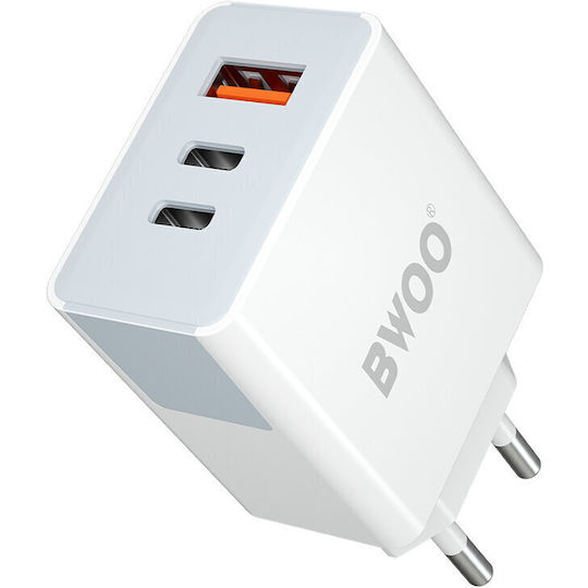 BWOO Încărcător Fără Cablu cu Port USB-A și 2 Porturi USB-C 40W Livrarea energiei / Quick Charge 3.0 Albς (CDA133)