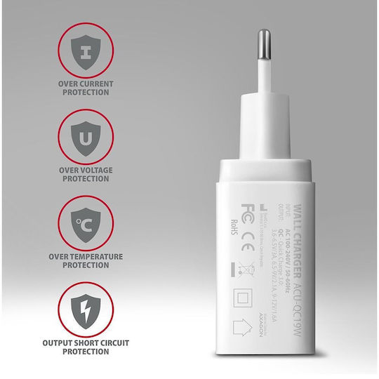 Axagon Зарядно без кабел 19W Quick Charge 3.0 Бял (AZAXNLSACUQC19W)