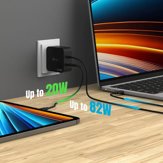J5create Charger with Built-in Cable GaN with USB-C Port USB-C 102W Power Delivery Blacks (JUP25102V-N)