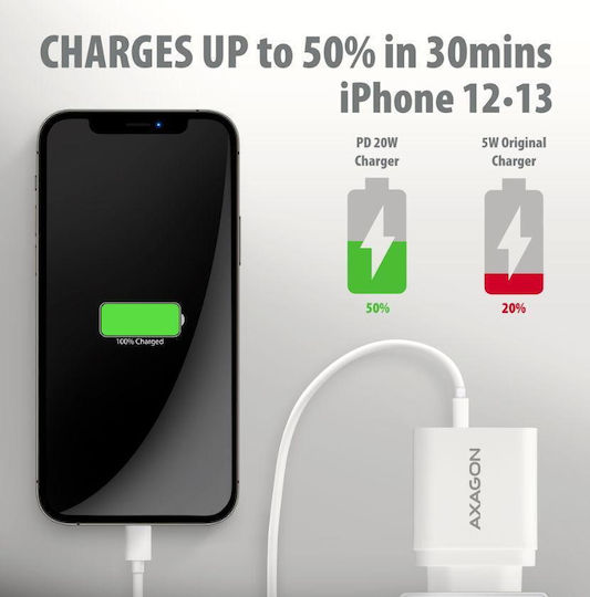 Axagon Φορτιστής Χωρίς Καλώδιο με Θύρα USB-A και Θύρα USB-C Quick Charge 3.0 Λευκός (ACU-PQ22W)