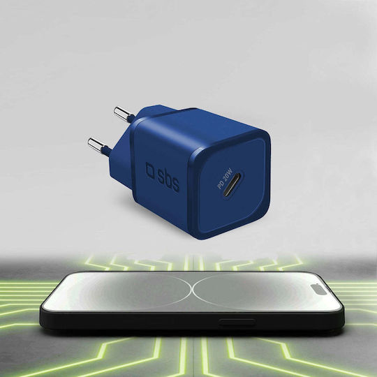 SBS Incarcator Fără Fir GaN Cu Port USB-C 20W Livrarea Energiei Albastru (TRGAN1C20B)
