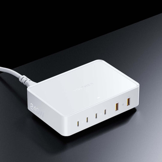 Voltme Βάση Φόρτισης GaN με 2 Θύρες USB-A και 4 Θύρες USB-C 240W Power Delivery σε Λευκό χρώμα (Revo 240)