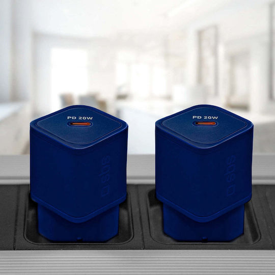 SBS Incarcator Fără Fir GaN Cu Port USB-C 20W Livrarea Energiei Albastru (TRGAN1C20B)