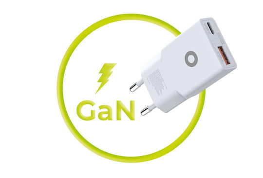 Mobile Origin Φορτιστής Χωρίς Καλώδιο GaN με Θύρα USB-A και Θύρα USB-C 30W Power Delivery Λευκός (MO16)