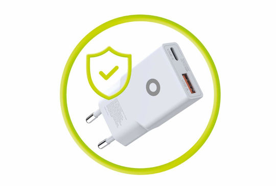 Mobile Origin Φορτιστής Χωρίς Καλώδιο GaN με Θύρα USB-A και Θύρα USB-C 30W Power Delivery Λευκός (MO16)