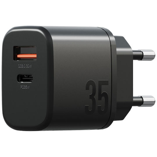 Bazic Charger GaN with USB-A Port and USB-C Port and Cable USB-C - USB-C 35W Power Delivery / Quick Charge 3.0 Blacks (Goport Velox Kit)