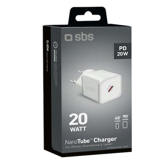 SBS SBS GaN Handyladegerät ohne Kabel mit USB-C Ausgangsanschluss 20W Stromlieferung Weiß