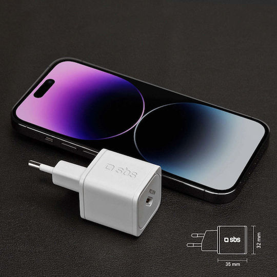 SBS SBS GaN Handyladegerät ohne Kabel mit USB-C Ausgangsanschluss 20W Stromlieferung Weiß