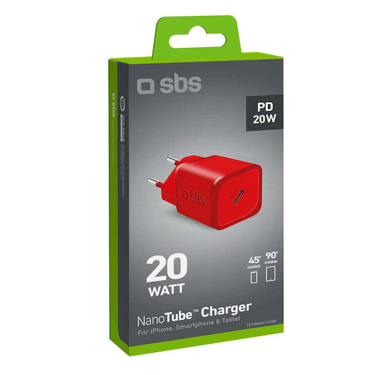 SBS Φορτιστής Χωρίς Καλώδιο GaN με Θύρα USB-C 20W Power Delivery Κόκκινος (TRGAN1C20R)
