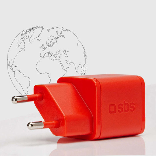 SBS Φορτιστής Χωρίς Καλώδιο GaN με Θύρα USB-C 20W Power Delivery Κόκκινος (TRGAN1C20R)