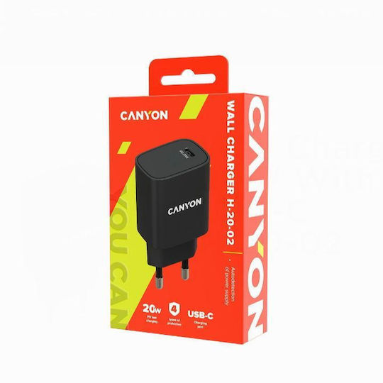 Canyon Φορτιστής Χωρίς Καλώδιο με Θύρα USB-C 20W Μαύρος (H-20)