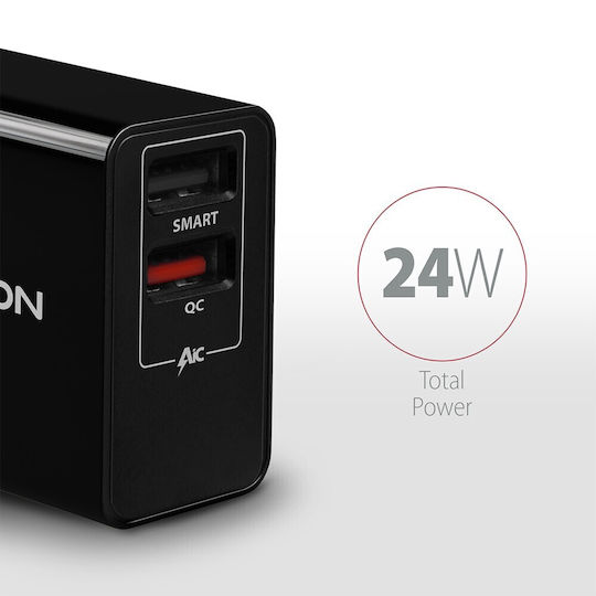 Axagon Φορτιστής Χωρίς Καλώδιο με 2 Θύρες USB-A Quick Charge 3.0 Μαύρος (ACU-QS24)