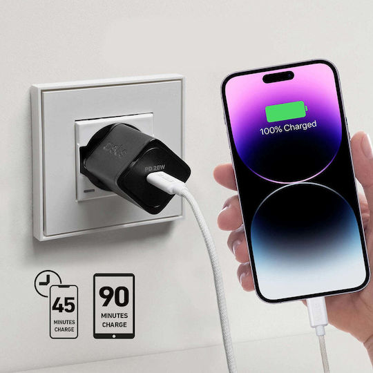 SBS Φορτιστής Χωρίς Καλώδιο GaN με Θύρα USB-C 20W Power Delivery Μαύρος (TRGAN1C20K)