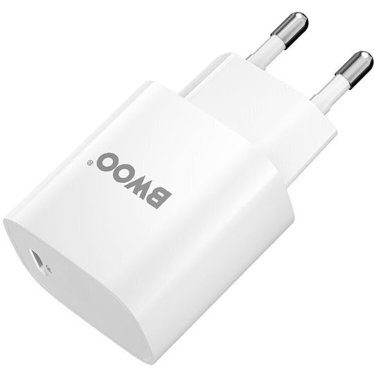 BWOO Ladegerät mit USB-C Anschluss und Kabel USB-C - Lightning 20W Stromlieferung Weißs (CDA159)
