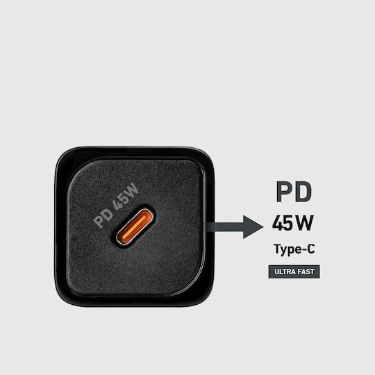SBS Зарядно Устройство Без Кабел GaN с USB-C Изходен Порт 45W Power Delivery Черно (TRGAN1C45W)