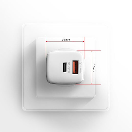 Axagon Charger Without Cable 30W Power Delivery / Quick Charge 3.0 Whites (AZAXNLSACUPQ30W)