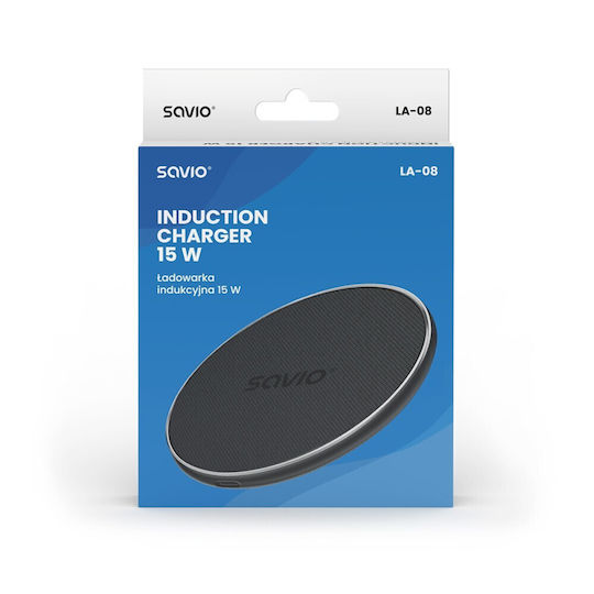 Savio Ασύρματος Φορτιστής (Qi Pad) 15W Power Delivery Μαύρος (LA-08)
