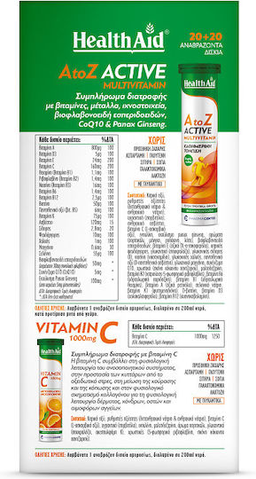 Health Aid Vitamin C Multivitamin for Immune System Boost, the Skin & Antioxidant Action 1000mg Citrus Fruits 2 x 10 effervescent tablets