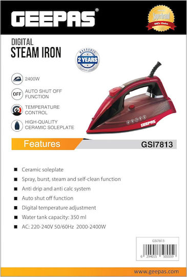 Geepas Steam Iron 2400W with Ceramic Plate