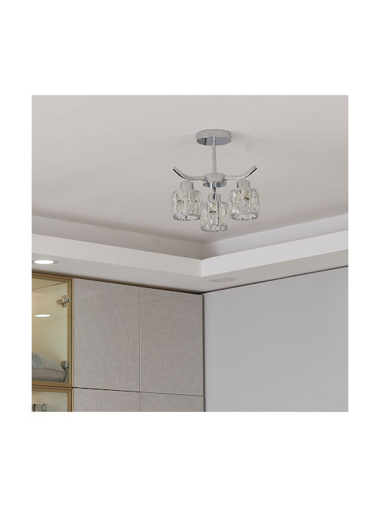 Agora Lighting Πλαφονιέρα Οροφής Ασημί με Ντουί E27 με Κρύσταλλα