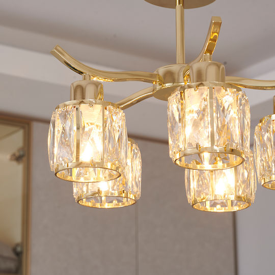 Agora Lighting Πλαφονιέρα Οροφής Χρυσή με Ντουί E27 με Κρύσταλλα