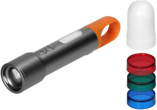 LED фенер SMD + COB Virone LT-18 10W + 2W 350 лм Zoom 1200 mAh батерия USB-C цветни капачки