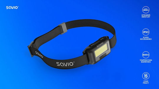 Savio Headlamp LED with Maximum Brightness 140lm Black