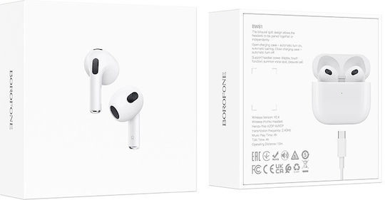 Borofone BW81 Earbud Bluetooth Handsfree Ακουστικά με Θήκη Φόρτισης Λευκά