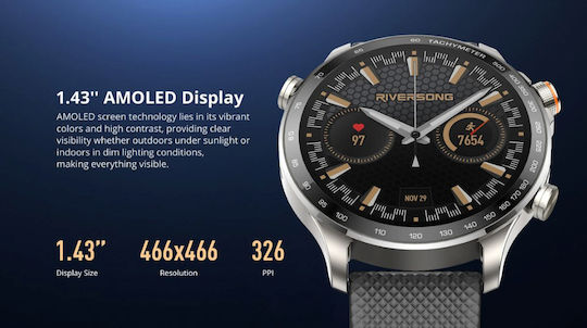 Riversong Motive 10 GT Smartwatch με Παλμογράφο (Μαύρο)