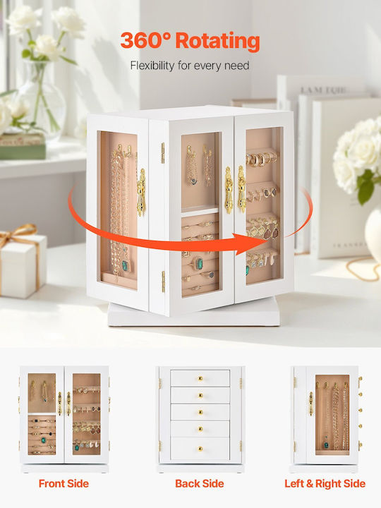 Vevor Metallic Jewellery Box with Drawer White 22.5x17.5x27.1cm