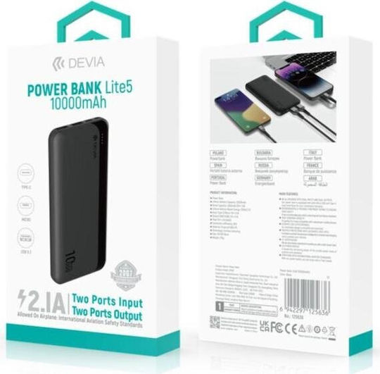 Devia EP187 Power Bank 10000mAh 10W με 2 Θύρες USB-A Μαύρο