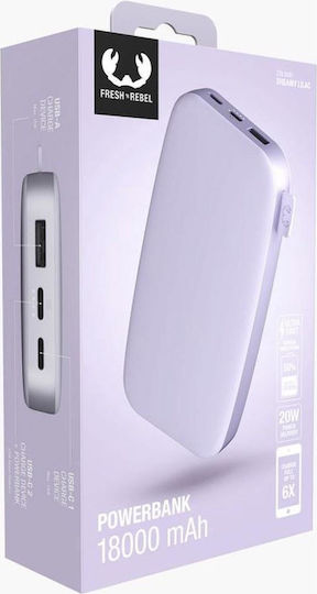 Fresh 'n Rebel Power Bank 18000mAh 20W με Θύρα USB-A και 2 Θύρες USB-C Power Delivery Dreamy Lilac