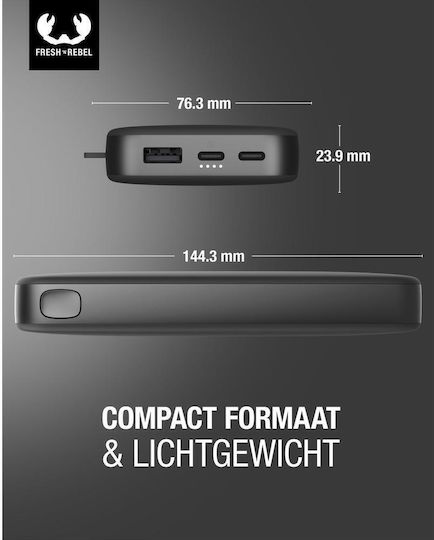 Fresh 'n Rebel Power Bank 18000mAh 20W with USB-A Output Port and 2 USB-C Output Ports Storm Grey