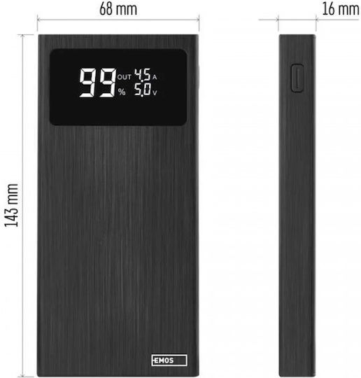 Emos B0531B Power Bank 10000mAh 22.5W με 2 Θύρες USB-A και Θύρα USB-C Μαύρο